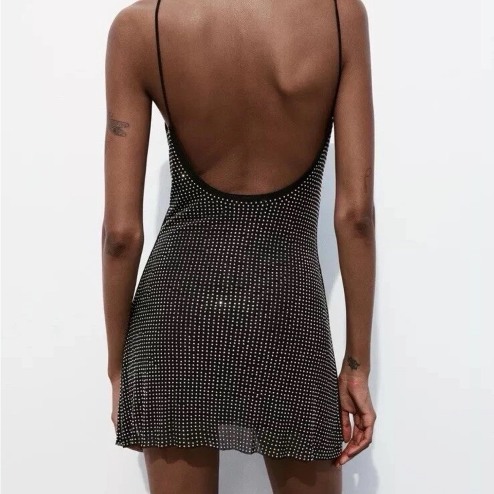 Zara Black Backless Dress with White Dots